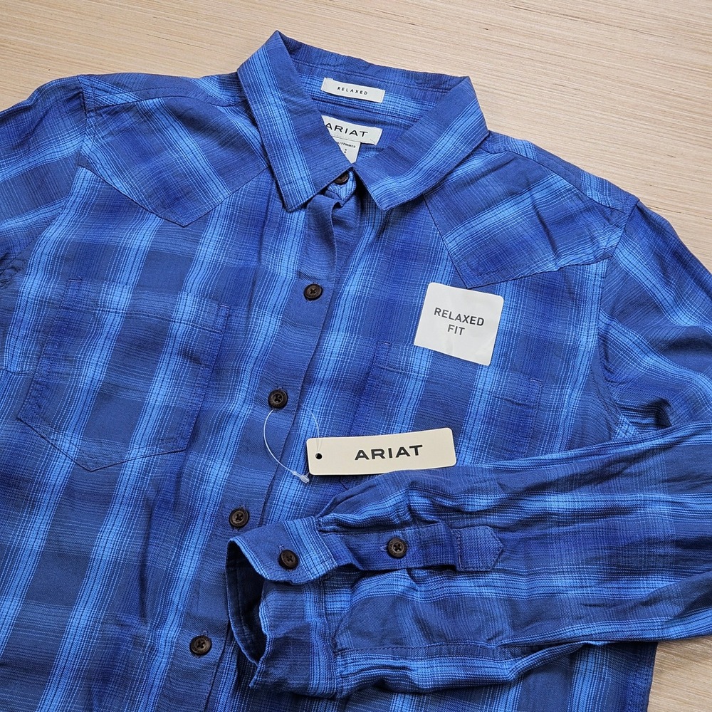 Ariat Billie Jean LS Shrt Womens S Blue Tanner Plaid Relaxed Fit Western NEW